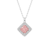 14K WHITE GOLD 1 1/4CT ROUND/PRINCESS DIAMOND LADIES PENDANT WITH CHAIN (CENTER STONE PINK PRINCESS DIAMOND 1CT)
